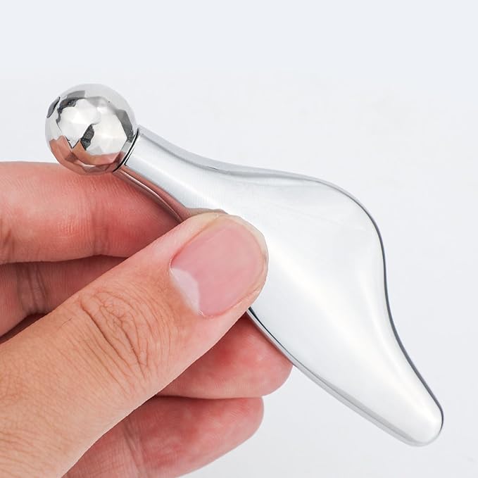 Stainless Steel Gua Sha Scraping Facial Tool, Zinc Alloy Metal Muscle Scraper Soft Scar Tissue Scraping Tool with Scroll Wheel Gua Sha Board Massage Scraper for Skin Face Neck Around Lips