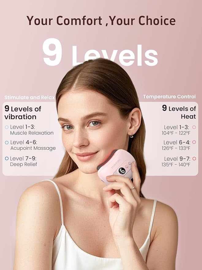 Electric Gua Sha Face Massager Tool, Gua Sha Facial Tool with Heat, 9 Levels of Temperature & Vibration Intensity, Face Massager for Women Gift