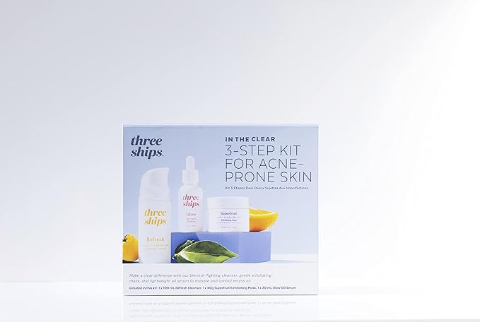 Three Ships In The Clear 3-Step Kit for Blemish-Prone Skin – As Seen on Dragons’ Den – Skin Care Kit with Salicylic Acid Cleanser, Exfoliating Face Mask and Jojoba Oil Facial Serum, 3 Piece Set