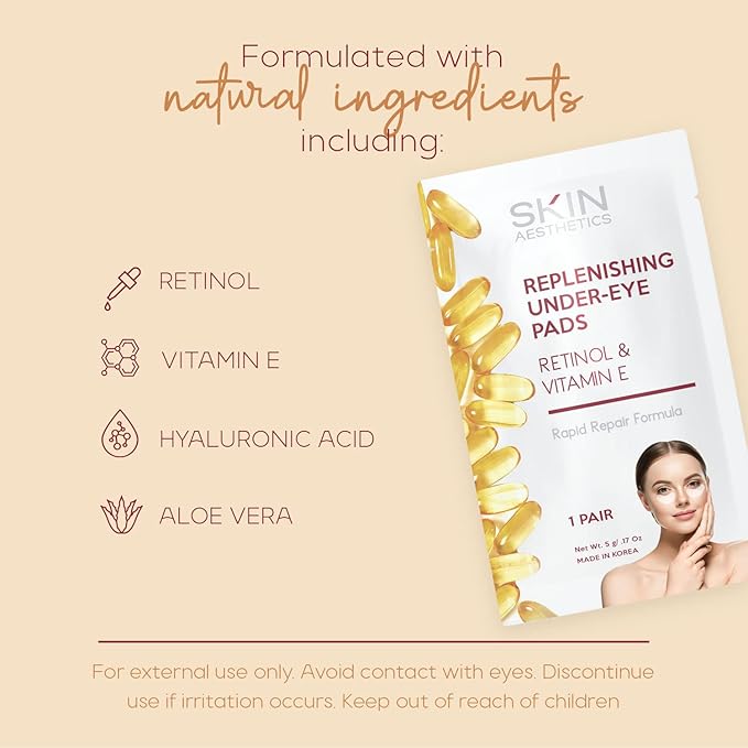 Retinol & Vitamin E Under Eye Patches - Reduces Wrinkles, Fine Lines & Eye Bags, Repairs Skin - Dermatologist Tested Korean Skincare - Clean Beauty, Cruelty-Free - 5 Pairs