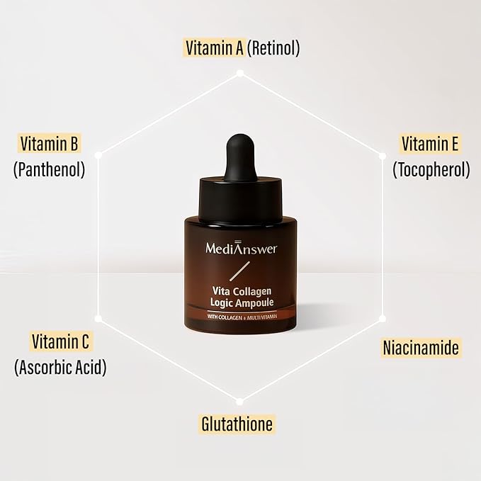 [MediAnswer] Vita Collagen Logic Ampoule, K-Beauty Advanced Firming Serum with 30% Collagen Complex & Multi-Vitamin Complex, Anti-Aging Face Serum (30ml)
