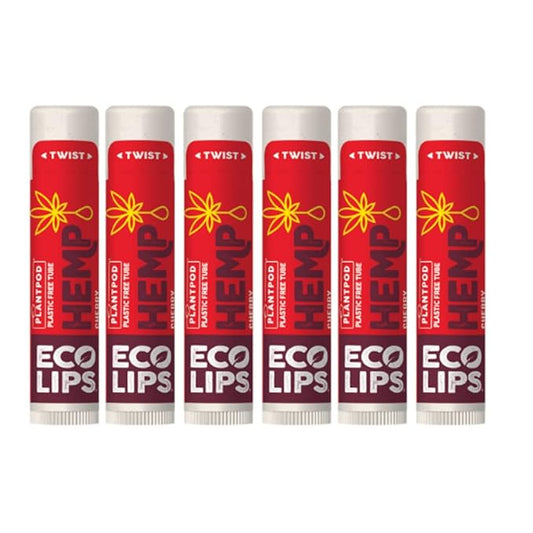 Eco Lips Organic Hemp Lip Balm with Beeswax, Coconut Oil, Vitamin E. Best Chapstick to Soothe & Moisturize Dry, Chapped Lips (Cherry, 6-Pack)