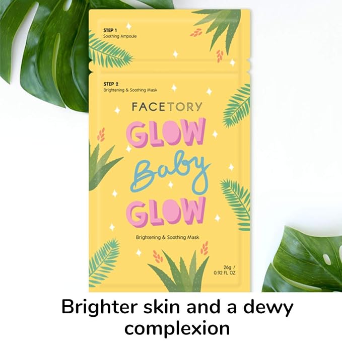 FACETORY K Beauty Face Mask Skin Care - Glow Baby Glow 2-Step Sheet Mask with Niacinamide & Aloe + Calming Ampoule | Hydrates, Glowing Skin (5 Pack)