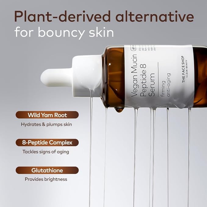 The Face Shop 8 Peptide Serum, Vegan Mucin for Hydrating & Firming, Anti Aging Serum for All Skin Types, Korean Skin Care, 30ml/1.01 fl. oz