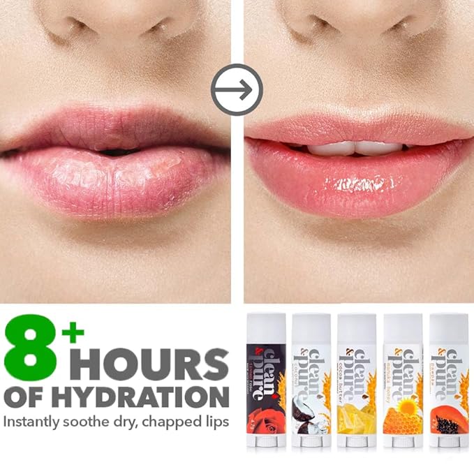 Clean & Pure Australian-Made Moisturizing Lip Balms 100% Natural (Bee Joyful, 5-Pack) and Vitamin E Oil | Flavored Lip Balm for Dry, Chapped Lips | Made in Australia