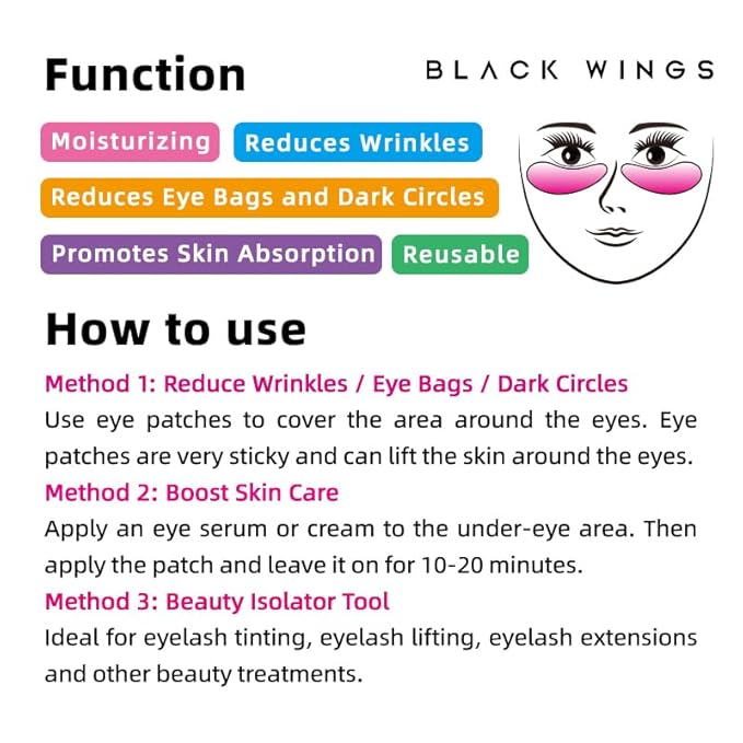 Black Wings 6 Pairs Silicone Eye Patches with Self-Adhesive Design - Cute Bear & Rabbit Inspired Eye Care Patches (Mix 6 pairs)