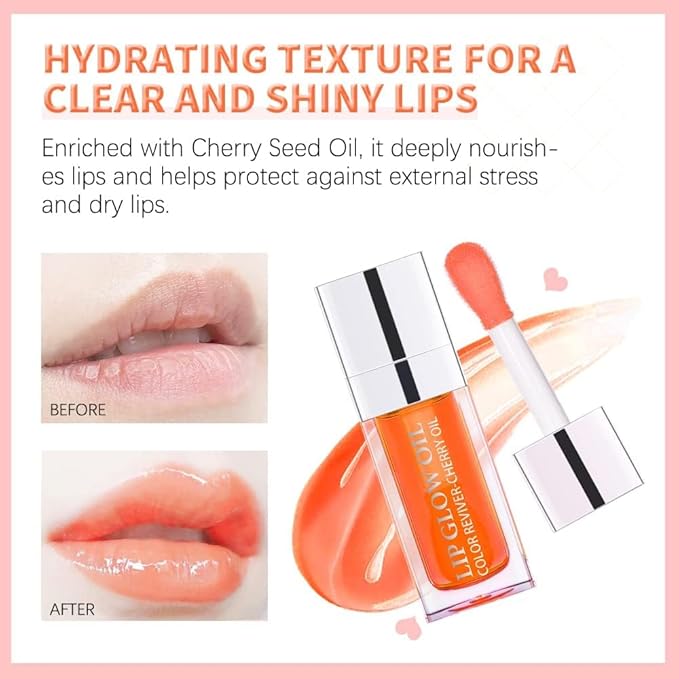 Plumping Lip Oil, Hydrating Gloss Tinted Lip Balm Transparent Lip Care, Big Brush Head Glitter Shine, Long Lasting Nourishing Non-sticky Fresh Texture(CLEAR)