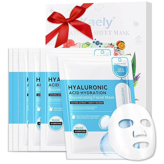 Hyaluronic Acid Face Masks Skincare,Facial Mask Care Korean,Nourish,Deep Moisturizing,Atural Skin Care Spa Face Mask,Hydrating Smoothing Face Masks for Women Men,for All Skin Types 6 Pack
