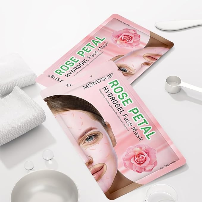 Hydrogel Collagen Sheet Mask with Rose Petal, Instant Brightening Hydrating Face Mask Sheet Mask for Firming, Elasticity Improvement 12-Pack