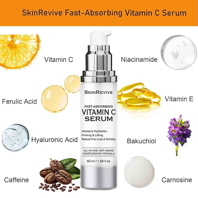SkinRevive Vitamin C Serum for Women over 70, Vitamin C Serum for Mature Skin Face Hydrates, Firms, Lifts, Targets Age Marks, Wrinkles and Smoothes Skin Texture 1.69 fl oz Pack of 2