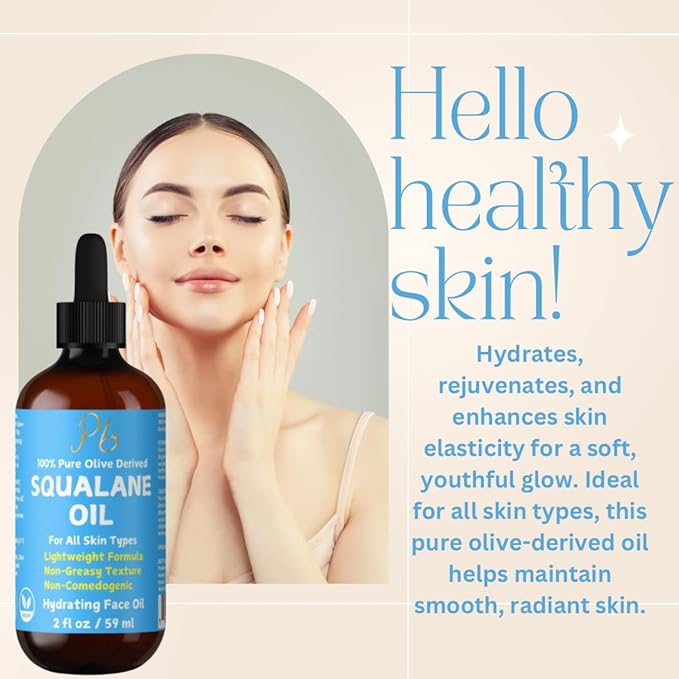 100% Pure Squalane Oil – Hydrating & Anti-Aging Moisturizer – Lightweight, Non-Greasy & Fast-Absorbing – Plant-Derived & Non-Comedogenic – Squalane for Face, Skin & Hair, 2 fl oz