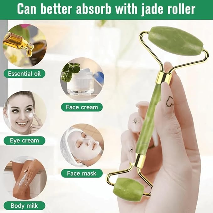 Gua Sha and Jade Roller Set for Facial Massage – Skin Care Tools to Reduce Puffiness and Redness, Perfect Self-Care Gift for Men and Women (Green)