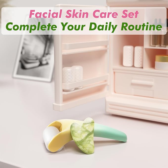 Ice Roller & Gua Sha Set, Skin Care for Face Wrinkles and Puffiness, Self Facial Massage Tools