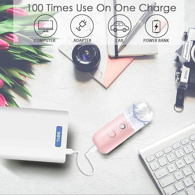 GIVERARE 2 Pack Nano Facial Steamer, Handy Mini Mister, USB Rechargeable Mist Sprayer, 30ml Visual Water Tank Moisturizing&Hydrating for Face, Skin Care, Eyelash Extensions-Pink