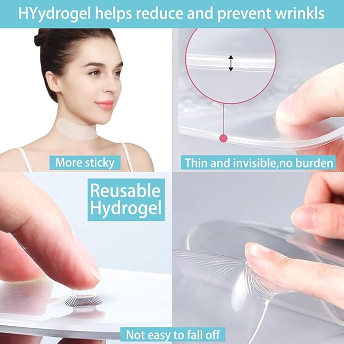 Neck Wrinkle Patches, Reusable Hydrogel Anti Aging Facial Pads, Hypoallergenic Silicone Gel Sleep Tape, Smooth Fine Lines,Mask for Skin Tightening and Firming,Crepe Erase and Neck Lift (neck-2 Pcs)