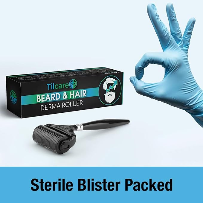 Beard and Hair Ultra Wide Derma Roller (1Pack) by Tilcare - Sterile 1200 Grade A Titanium Microneedles Titanium Derma Roller 0.25mm