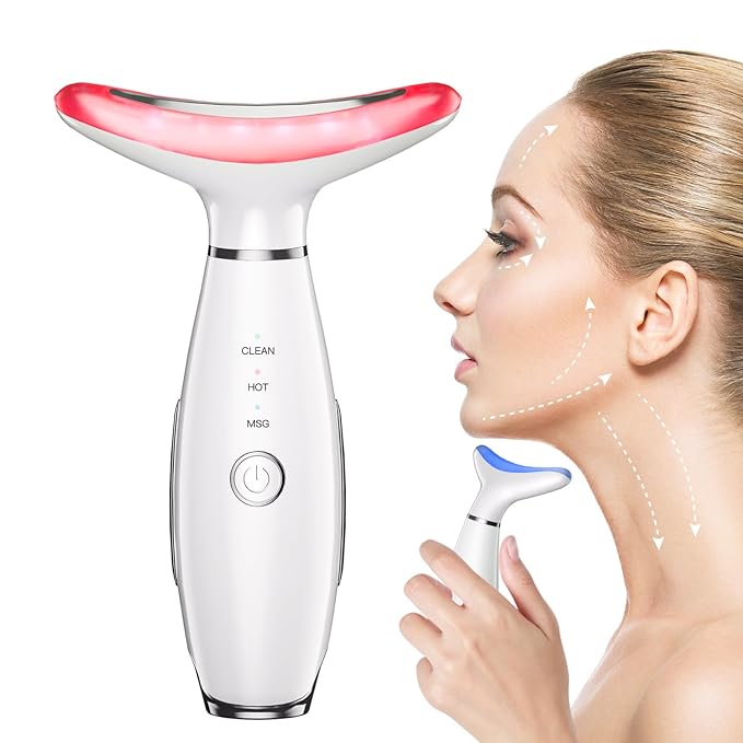 Neck Face Beauty Device, Skin Care Face Massage,3 in 1 Facial Massager Sculpting Tool with Thermals, Vibration (White)