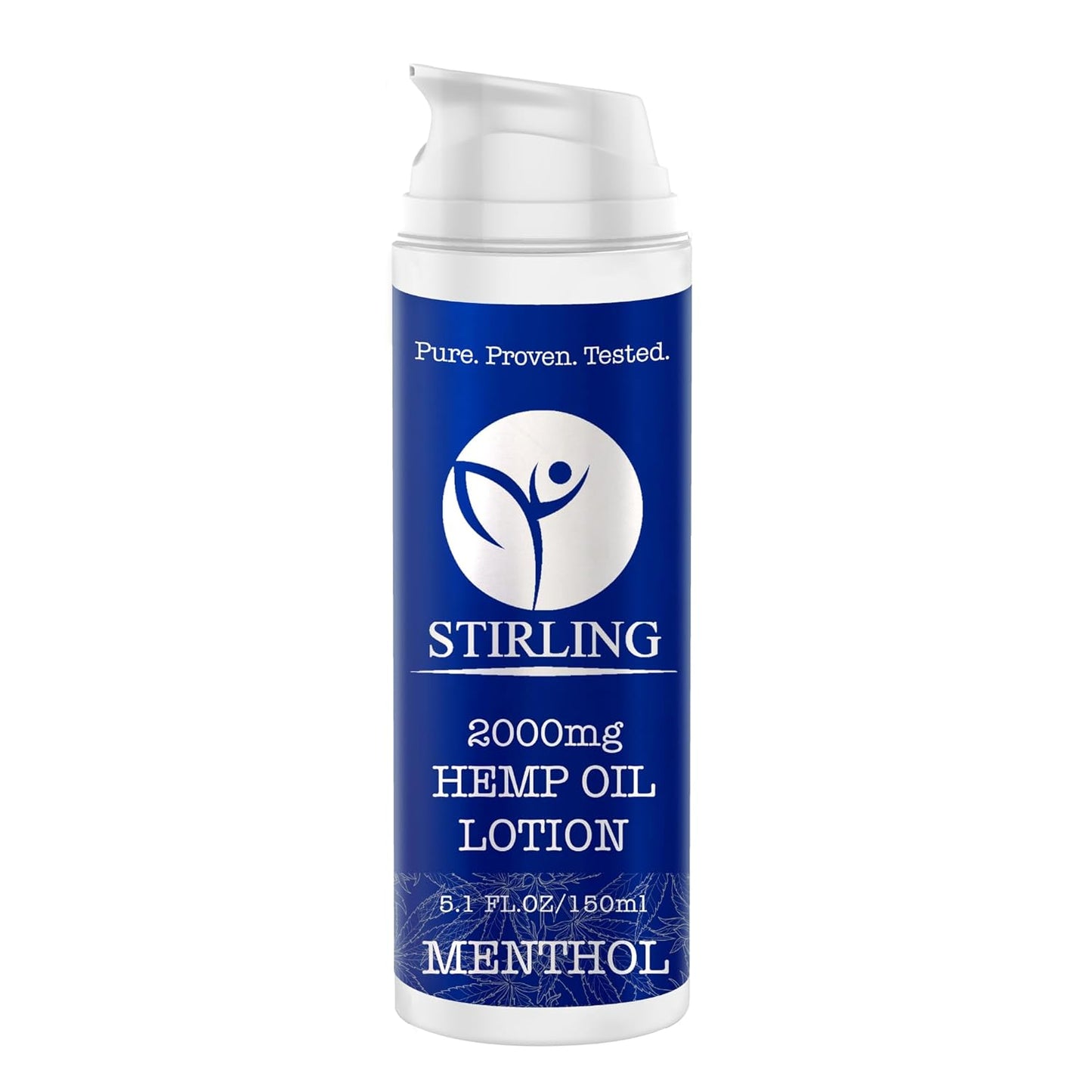STIRLING Menthol Lotion + Hemp Oil – Maximum strength relief with cooling menthol and 100% pure hemp oil to soothe joints, relax muscles, and hydrate with aloe vera. 5 fl oz. (2000mg, Menthol)