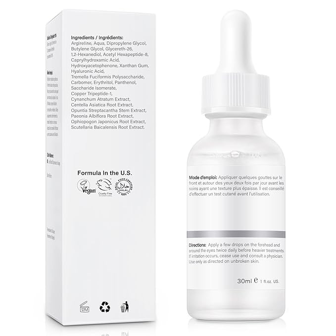Anti Aging Argireline Solution 10%,Anti Wrinkle Hydrating Argireline Serum with Centella & Hyaluronic Acid for Skin Barrier Repair,30ml Peptides Serum for Face Reduce Fine Lines