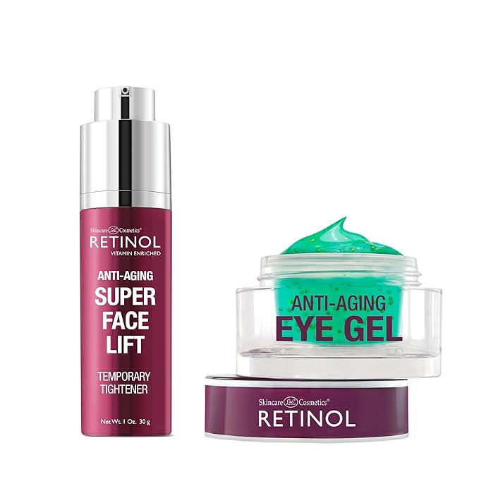 Retinol Super Face Lift - Visibly firms and tightens for a lifted, younger look. Infused, with Vitamins C & E + Retinol Eye Gel - Reduces Puffiness & Dark Circles, Restores Elasticity