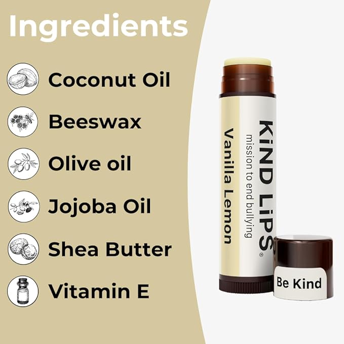 Vanilla Lemon Lip Balm – Hydrating Lip Moisturizer with Organic Ingredients | Fresh Citrus & Sweet Vanilla Lip Care | Gluten & Grain Free | Clean Beauty | Kind Lips Single Tube