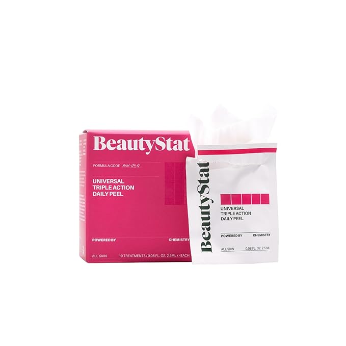 BeautyStat Triple Action One-Step Daily Exfoliating Peel Pad for Uneven Tone, Texture, Fine Lines, Enlarged Pores - Made in the USA - Gentle Exfoliator Pad with AHAs, BHAs, Glucosamine to Brighten