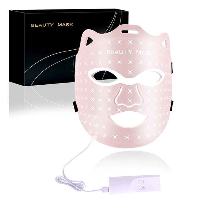 Red Light Therapy For Face,Led Face Mask Light Therapy, 7 Color Red Light Therapy Mask, Rechargeable,Portable,Household Led Face Mask (Pink)