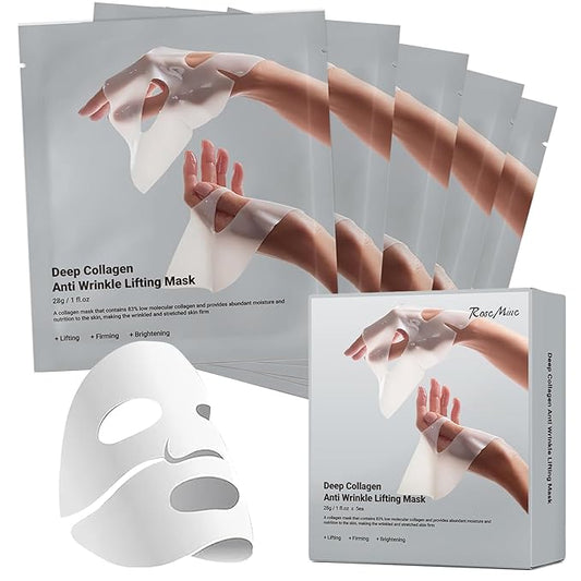 Deep Collagen Face Mask, Bio-Collagen Korean Overnight Hydrogel Mask, Anti Wrinkle Firming Lifting Korean Collagen Films for Improve Skin Elasticity,Firming And Moisturizing 5 Pack