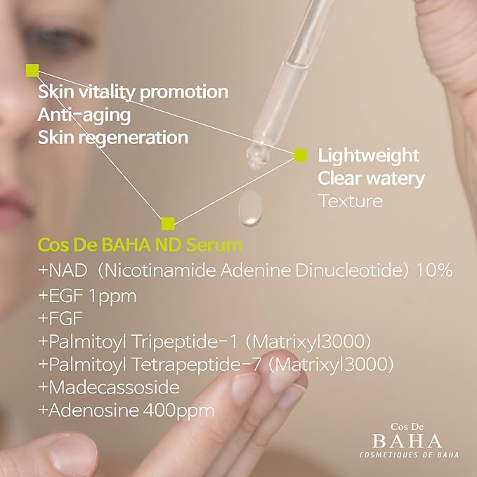 NAD+ Radiance Serum with Peptide Complex, Madecassoside & Adenosine for Hydrated, Refreshed Skin,1 Fl Oz (30ml)