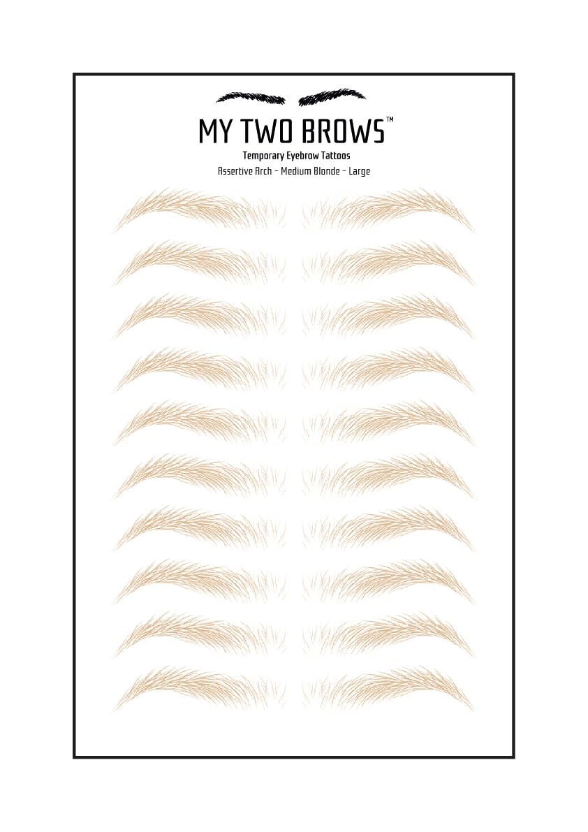 (10 pairs) Medium Blonde Temporary Eyebrow Tattoo - Large Size - Waterproof & Smudgeproof - Assertive Arch Style Eyebrow Stickers - Sheet Lasts up to 30 Days - Won't Work on Existing Brows