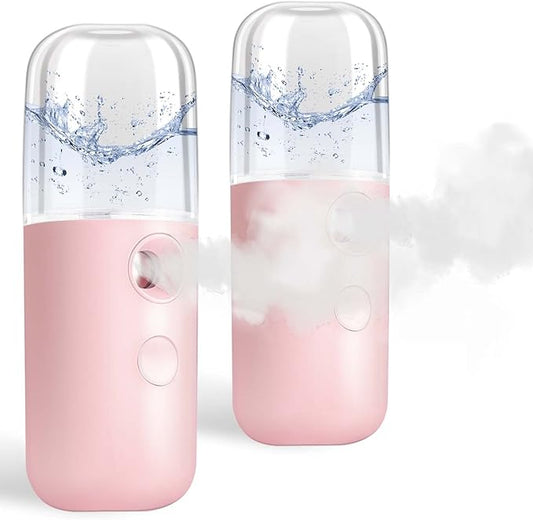 GIVERARE 2 Pack Nano Facial Steamer, Handy Mini Mister, USB Rechargeable Mist Sprayer, 30ml Visual Water Tank Moisturizing&Hydrating for Face, Skin Care, Eyelash Extensions-Pink