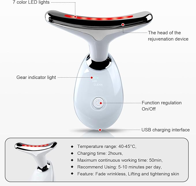 Face and Neck Massager，7 Color Multifunctional Facial Skin Care Tools, Led Face and Neck Beauty Device for Home Use