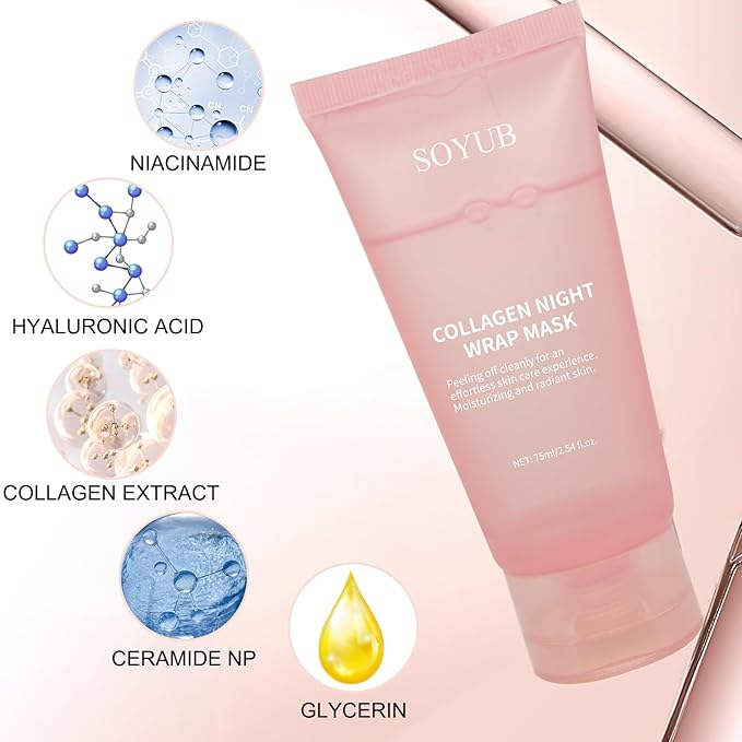 Sea-Maid Collagen Night Wrapping Mask, Hydrolyzed Collagen Peel Off Facial Mask, Smooth & Tight Skin, Reduce Fine Lines & Dullness, Korean Skin Care For All Skin Types (2.54 fl.oz)