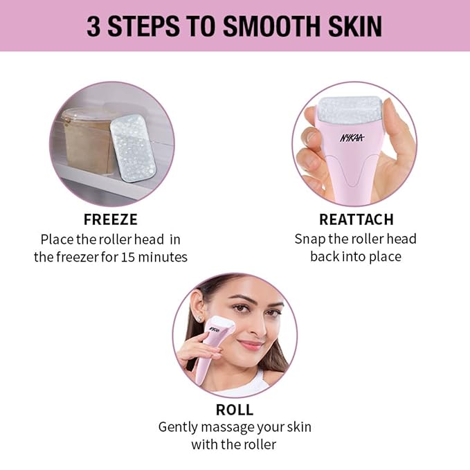 Nykaa Naturals Ice Roller Massage for Face Toning - Reduces Clogged Pores - Improves Absorption - Releases Neck Stiffness - Pink - 1 pc