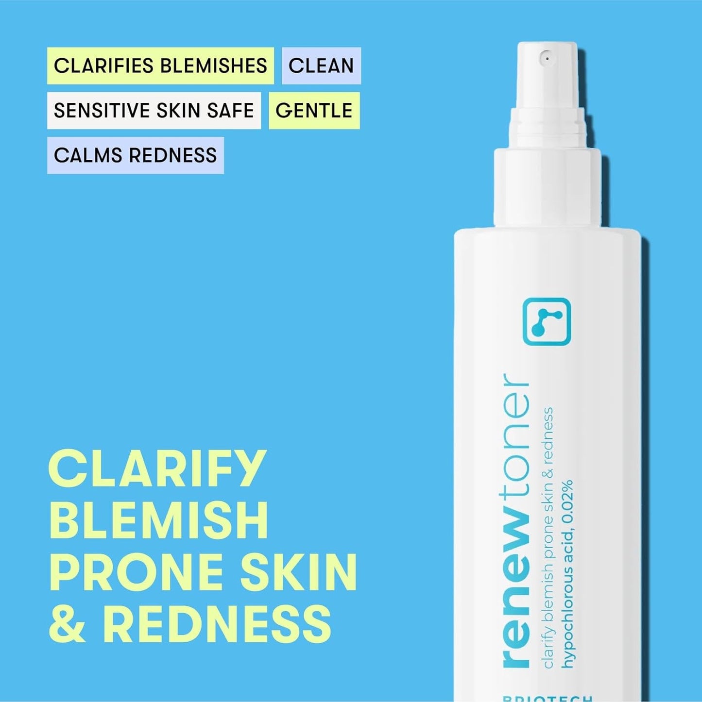 BRIOTECH Renew Toner, Hypochlorous Acid Spray, Minimize Appearance of Blemishes, Soothing Facial Mist for Sensitive Skin, Calm Redness & Bumps, Vegan, 2 fl oz Travel Size (2 Pack)