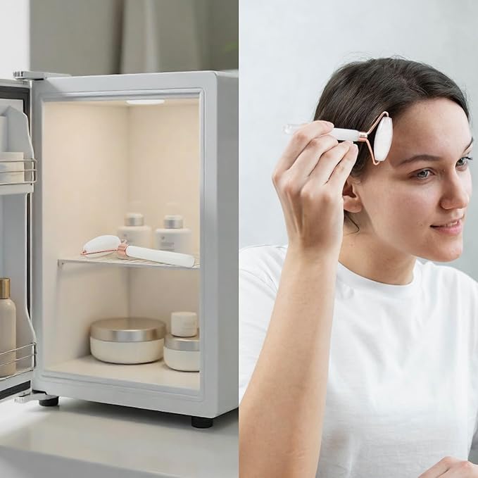 Earth & I White Jade Roller & Face Guasha Set 2pc, at Home Spa Essentials, Women Self Care, Face Tool for Lymphatic Drainage, Gua Sha Roller, Gusha, Facial Gua Sha Tool, Spa Accessories for Women