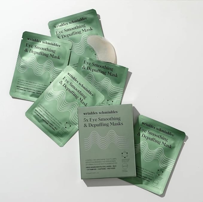 Wrinkles Schminkles Eye Smoothing & Depuffing Masks - Collagen Depuffing Mask for Smooth Wrinkles, Reduce Puffy Under Eyes, & Hydrate Dark Circles - 100% Biodegradable (5 Pairs)