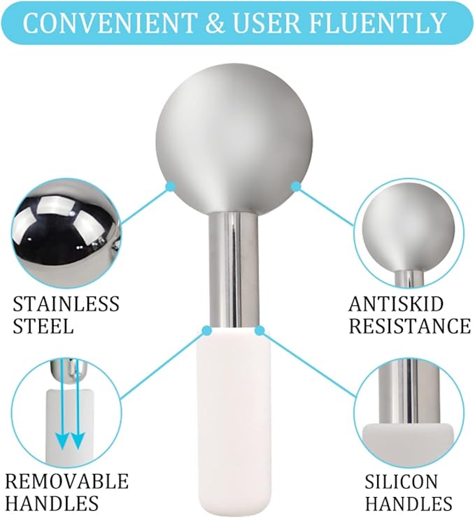 Facial Ice Globes and Roller, Cooling Massager for Face, Eyes and Neck, Cryotherapy Treatment for Puffiness, Dark Circles and Wrinkles (Gold)