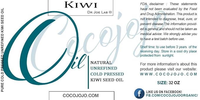Dr Joe Lab Kiwi Seed Oil 32 oz Pure Natural Cold Pressed Unrefined Extra Virgin Kiwi Oil - for Hair Skin Body Nail and Beard - Moisturizing, Soothing, Hydrating, & Nourishing