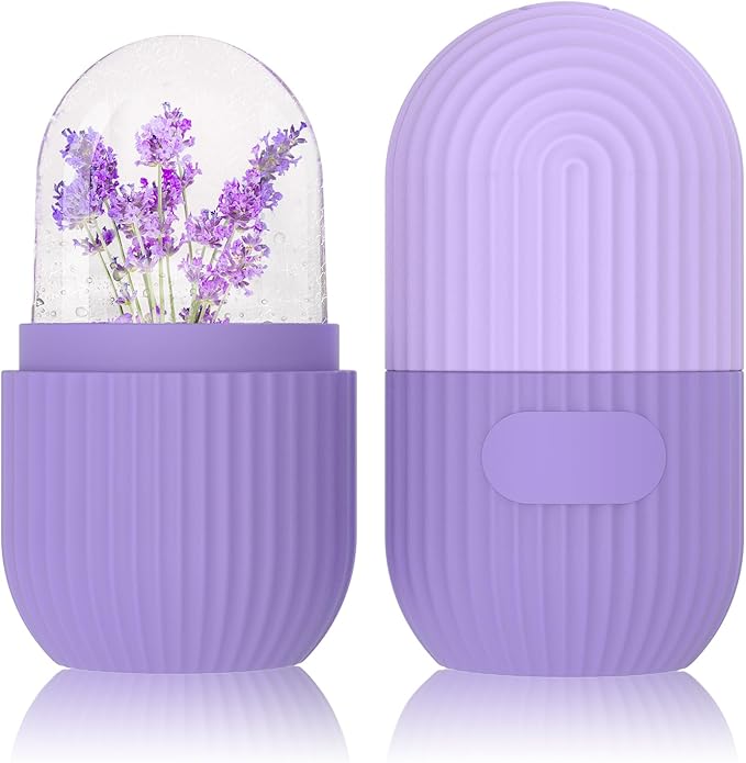 GeeRic Ice Face Roller, Silicone Ice Facial Rollers, Cube Face Contour for Eyes Neck, Beauty Facial Massage Roller Remove Dark Circle Pore Shrink Face Roller Skin Care Tools (Purple)