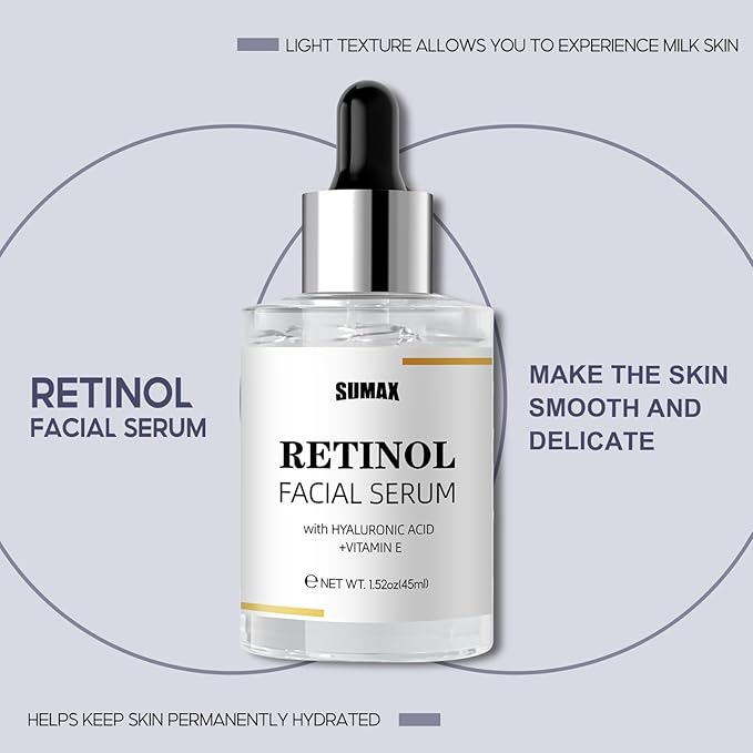 Retinol Serum for Face, Daily Anti Aging Facial Serum Skin Care Treatment with Hyaluronic Acid and Vitamin E, Smoothing Face Oil for Fine Lines and Wrinkles, Hydrating Serum for Even Tone 1.52 fl. oz