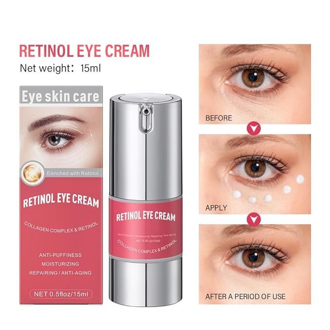 Retinol Eye Cream for Dark Circles and Puffiness, Anti Aging Under Eye Cream Reduce Wrinkles Fine Lines, with Collagen and Hyaluronic Acid,Smooth and Hydrate,Suitable for Sensitive Skin