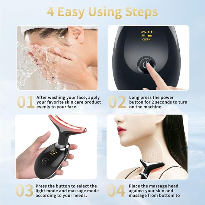 Facial Beauty Device, Multifunctional Facial Skin Care Tools with Vibration, Red and Blue LED Light, 7 Color Led Face and Neck Beauty Device for Home Use, Improve Skin