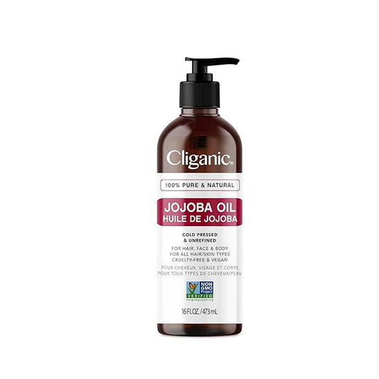 Cliganic Jojoba Oil Non-GMO, Bulk 16oz | 100% Pure, Natural Cold Pressed Unrefined Hexane Free Oil for Hair & Face