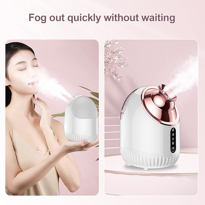 Facial Steamer - Nano Ionic Facial Steamer with Cold&Warm&Hot Mist,240ml Large Water Tank,Small Face Humidifier,White
