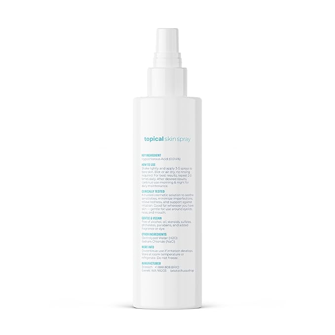 BRIOTECH Topical Skin Spray, Hypochlorous Acid Spray for Body & Face, Eyelid Cleanser, HOCl Facial Mist, Support Against Irritation and Redness, Packaging May Vary, 4 oz, 1 ct