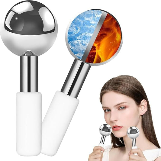 Ice Globes Stainless Steel Beauty Facial Massagers for Face & Eyes, Premium Unbreakable Stainless Steel Cryo Sticks for Beauty Routines, Facials Cold Rollers Cooling Globes(Silver,2Pack)