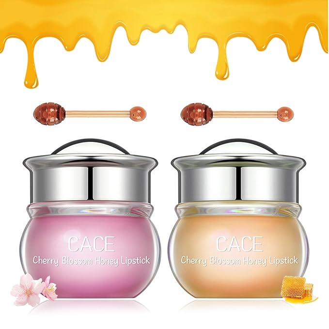 Moisturizing Cherry Blossom Honey Lip Oil Lipsticks,Hydrating Propolis Lip Sleeping Mask,Cherry Lip Balm Honey Pot Lip Mask, Prevent Dry&Cracked, Nourishing Repair Dry Crack Lipblam Lips Care