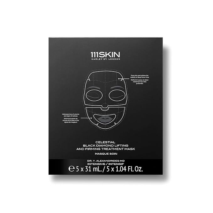 111SKIN Celestial Black Diamond Lifting and Firming Treatment Mask | Anti-Aging | Tone, Tighten, Retexturize Complexion | Set of 5 (2.5 oz each)