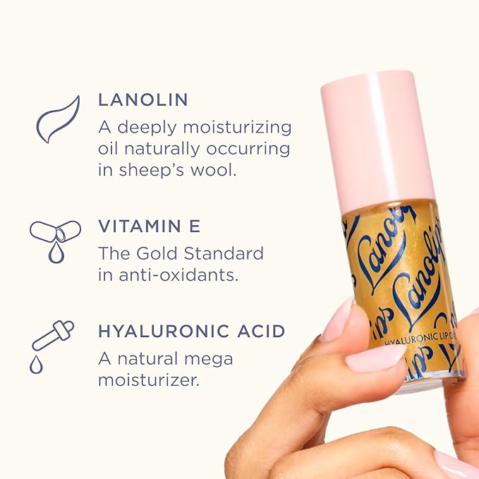 Lanolips Hydrating Lip Oil - Plumping Lip Gloss Infused with Lanolin Oil, Hyaluronic Acid & Vitamin E - Non-Sticky, Glossy Finish Beauty Products - Honey (0.2 Fl oz)